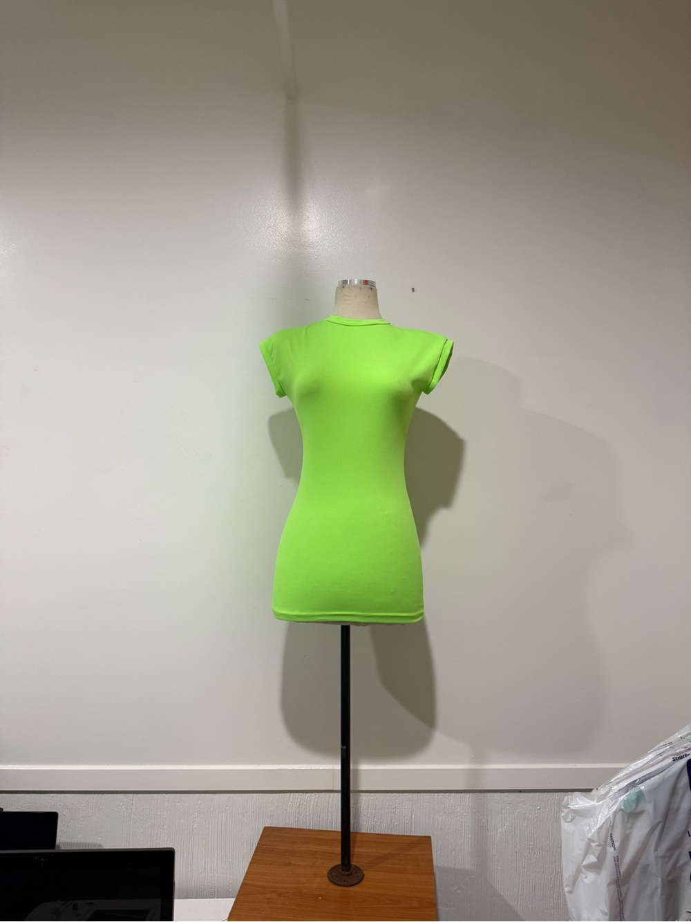 Neon Green Crewneck Cap-Sleeve Women's Top